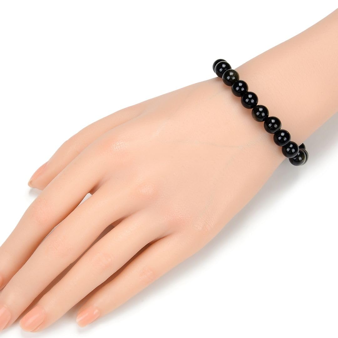 Adabele Real Natural Gold Sheen Obsidian Gemstone Beaded Bracelet 7.5 inch Stretch Chakra Healing Crystal Stone Jewelry Energy Quartz Rock GB8-B24