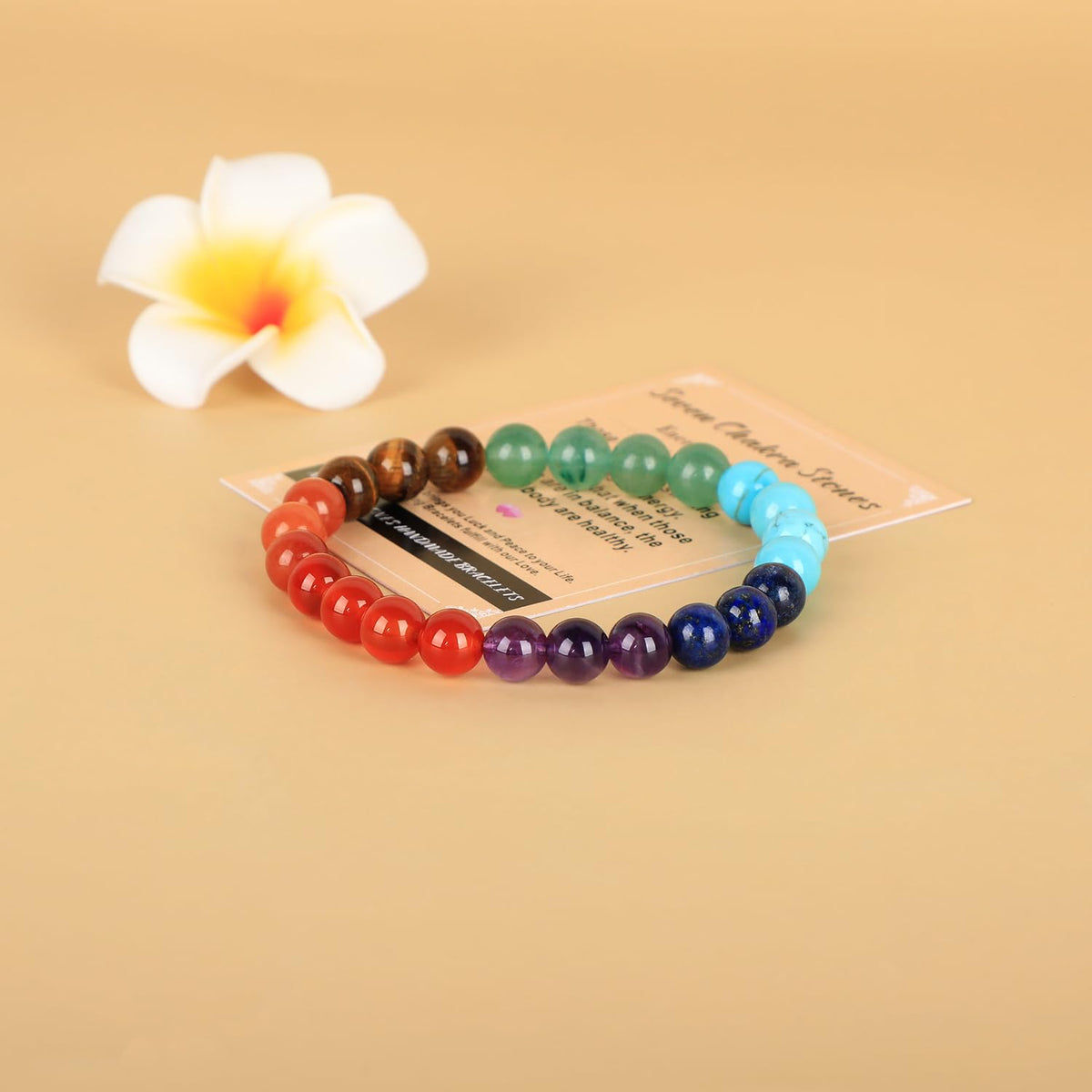 AD Beads Handmade Gemstone Stretch Elastic Bracelet Crystal Healing Reiki Nature's Beauty and Spiritual Essence Unisex (8mm, Seven Chakra Stones (Energy Balancing))