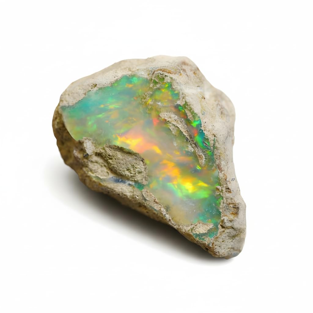 AAAA+ Natural Ethiopian Welo Opal Rough Stone – Ultra Fire Striking Raw Crystal | Handpicked Opal Rock for Jewelry Making | October Birthstone Gemstone (11.45 carat)