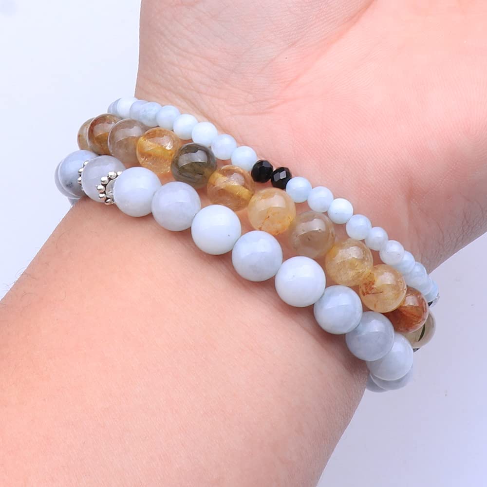 UEUC Tree of Life Yoga Healing Stone Bracelets, Multilayer Lotus Chakra Stone Reiki Bracelet Sets, Anxiety Crystal Natural Stone,for Women Stress Relief(#59)