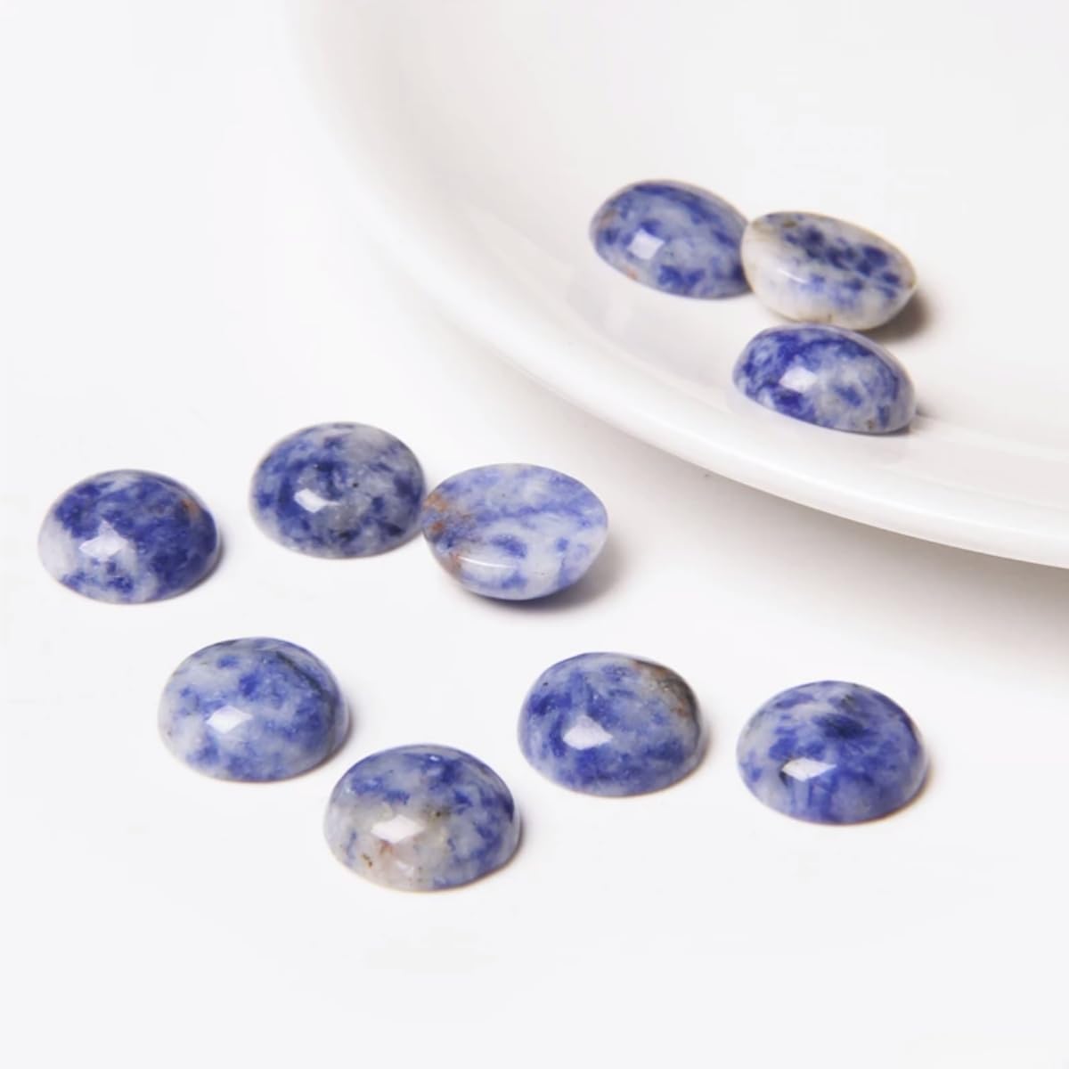 20pcs 6mm Natural Stone No Hole Blue Sodalite Semicircle Smooth Cabochons Beads Healing Chakra Crystal Stone Bead for Jewelry Making Rings Earrings Necklace Bracelet DIY Crafts