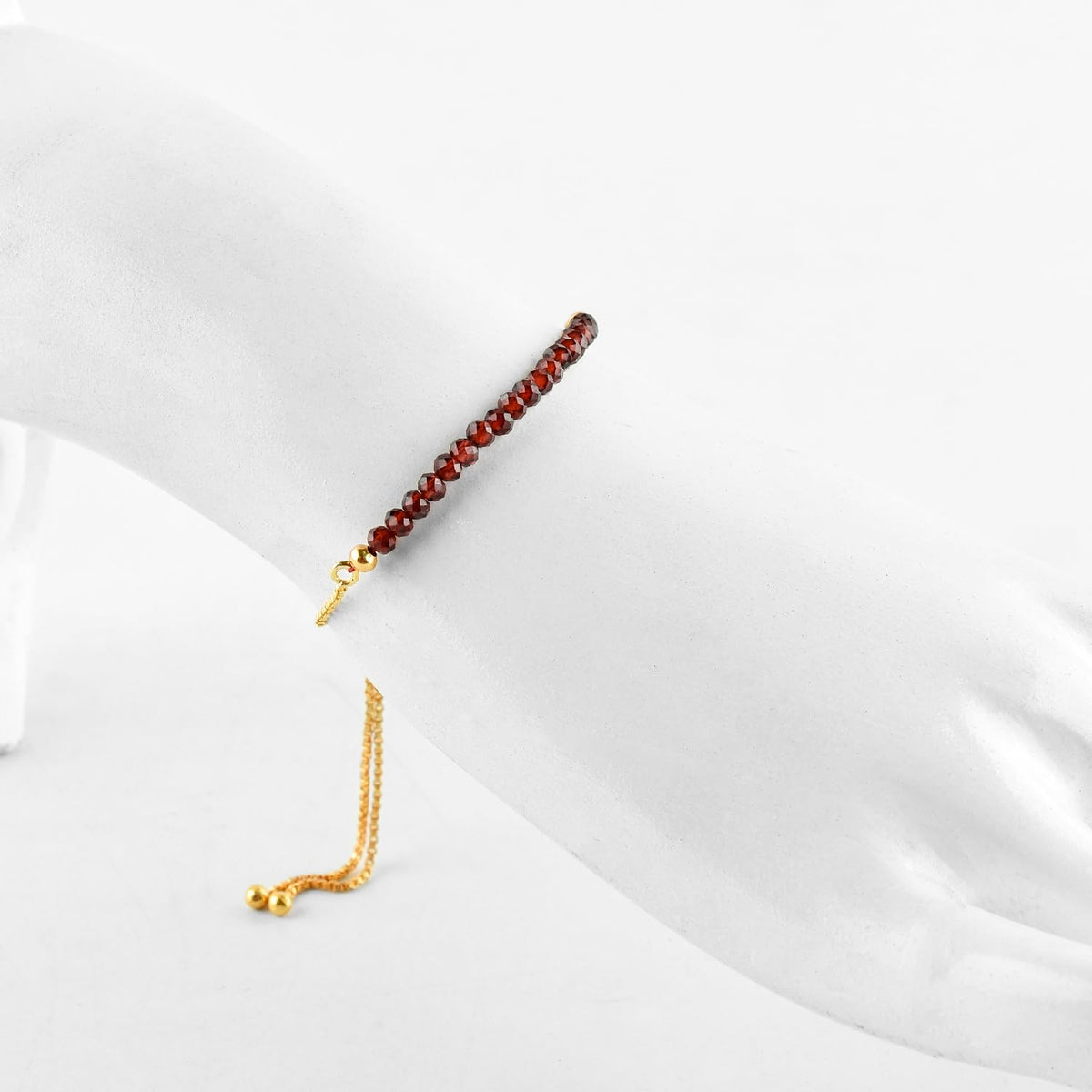 InfinityGemsArt Garnet Bracelets For Women, January Birthstone Jewelry, Micro Red Beads Beaded Stone Bolo Slider Crystals Gemstones Bracelet, 14K Gold Plated Adjustable Chain, Valentines Gifts For Her