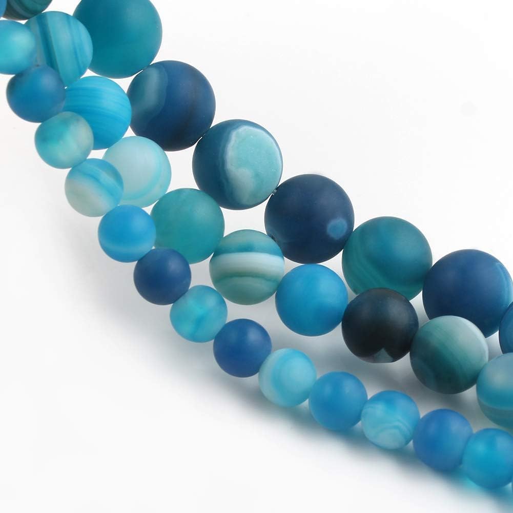 Yochus 45pcs Peacock Blue Dull Polish Matte Striated Agates Beads，8mm Healing Power Natural Stone Round Loose Beads for Jewelry Making Earring Necklace DIY Crafts