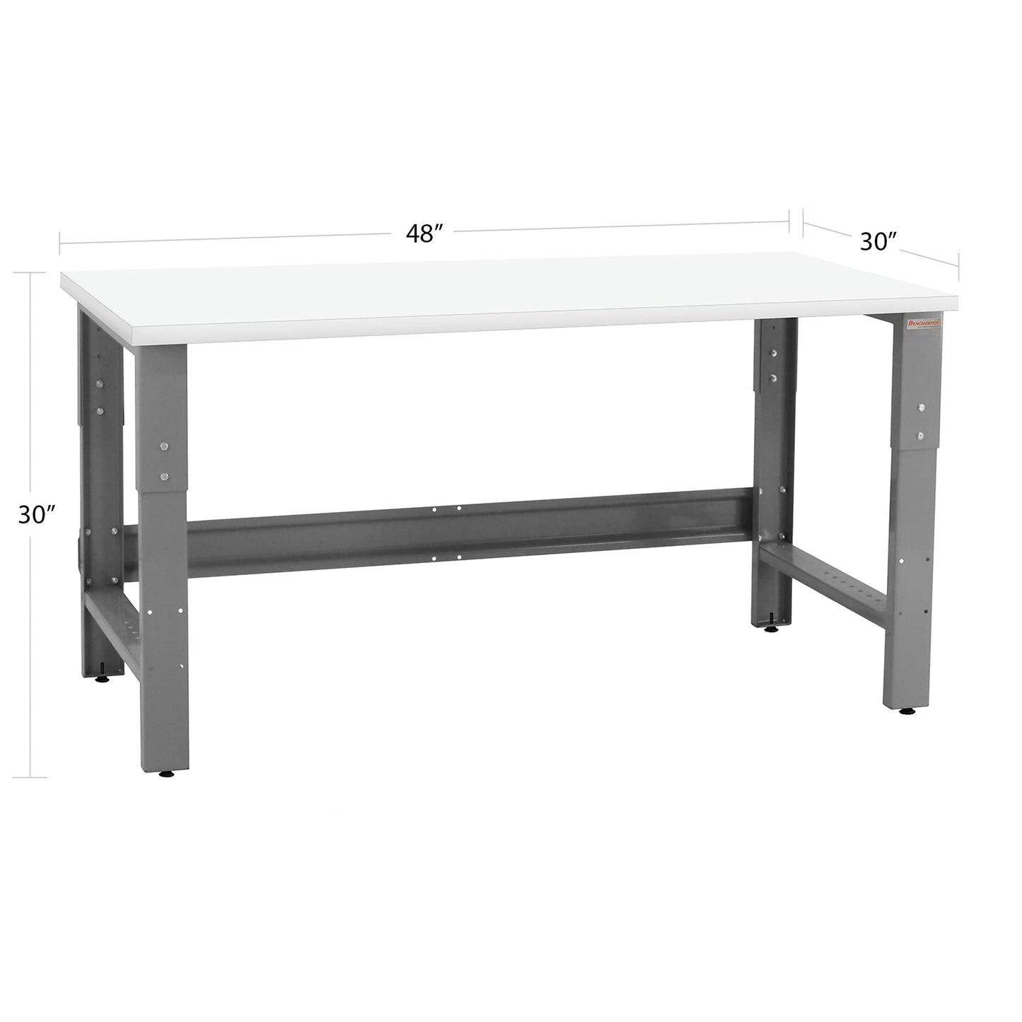 Table & Workbench: 1" Thick Laminate Top, Height Adjustable Bench - 30" D x 48" L x 30" - 36" H - by BenchPro