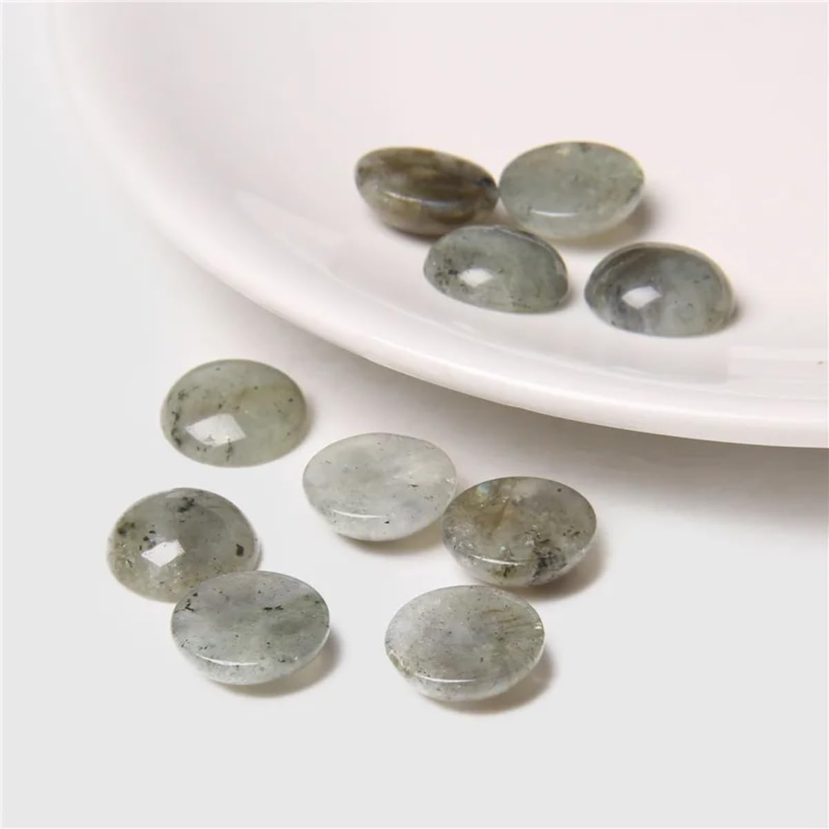 20pcs 10mm Natural Stone No Hole White Labradorite Semicircle Smooth Cabochons Beads Healing Chakra Crystal Stone Bead for Jewelry Making Rings Earrings Necklace Bracelet DIY Crafts