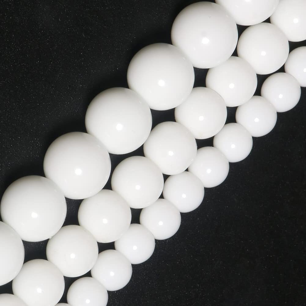 Yochus 45pcs White Tridacna Beads，8mm Healing Power Natural Stone Round Loose Beads for Jewelry Making Earring Necklace DIY Crafts