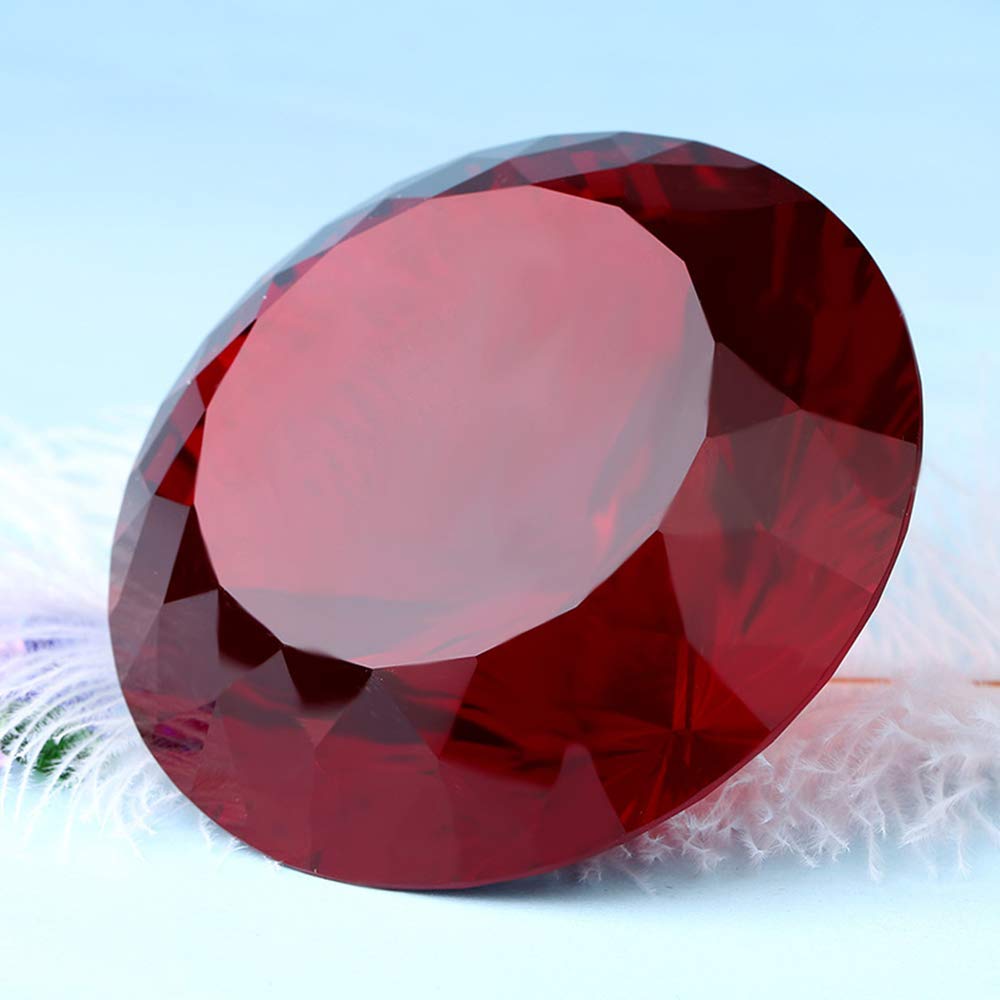 Red Crystal Glass Diamond Shaped Decoration, Big Ruby 60mm Jewel Paperweight (Please identify our brand Yarr Store)