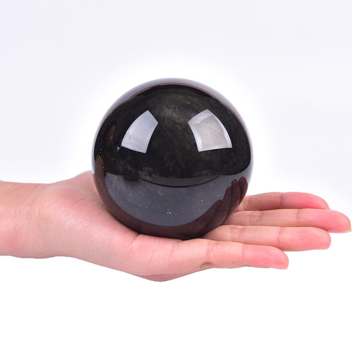 JIC Gem Large Golden Obsidian Crystal Sphere Quartz Crystal Ball with Stand Healing Ornament Witchcraft Meditation Home Decor 3.1-3.5 inch(80-90mm)
