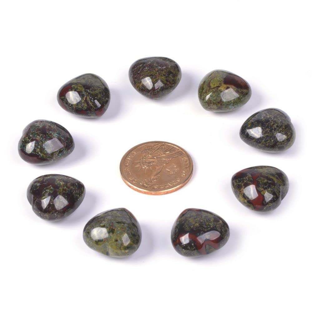 Natural Dragon blood jasper Gemstone Healing Crystal 0.8" Mini Puffy Heart Pocket Stone Iron Gift Box (Pack of 10)