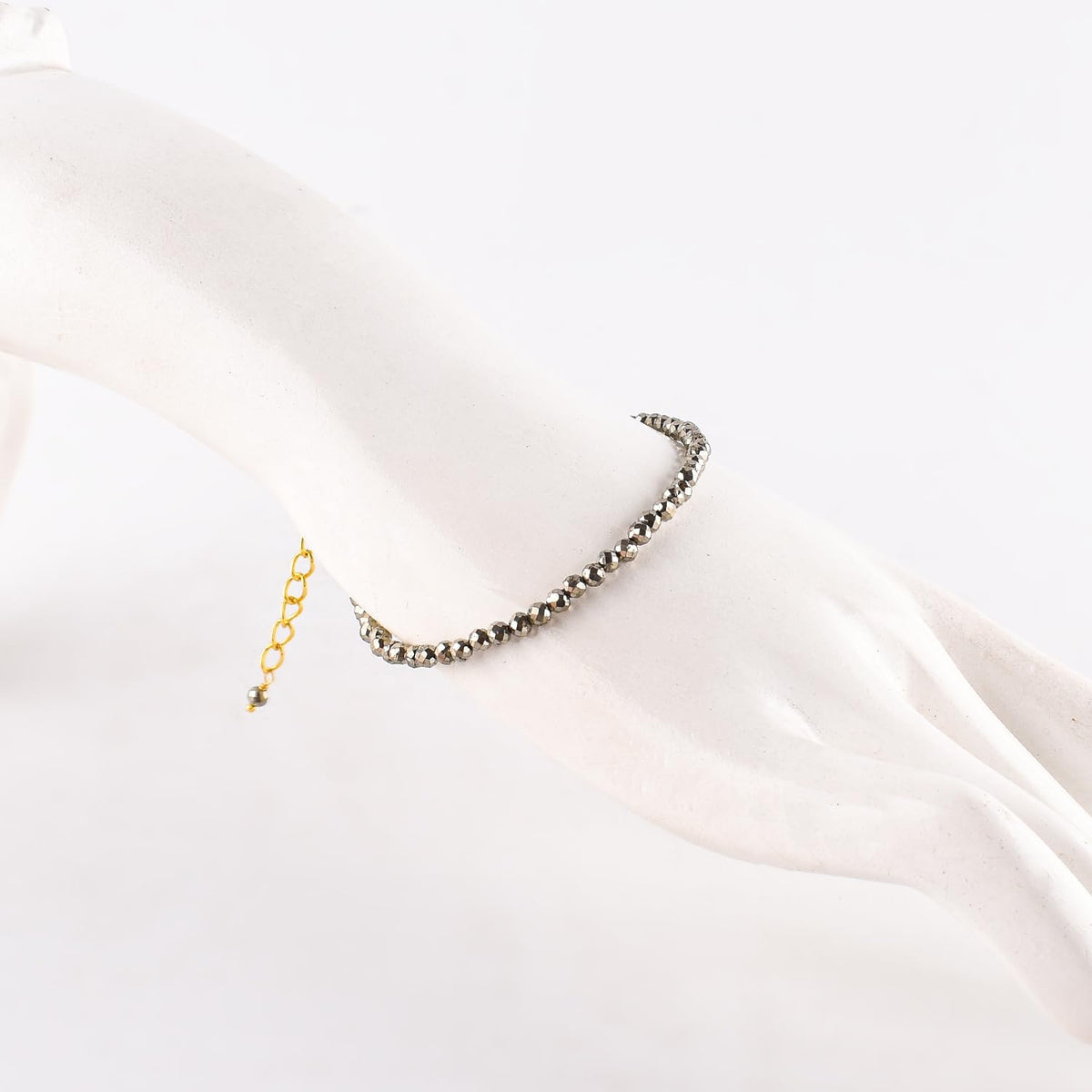 Natural Golden Pyrite Gemstone Micro Beads Dainty Bracelet Jewelry for Women, Birthstone, Chakra Energy Crystals, 14k Gold Plated Chain 8 inch Adjustable