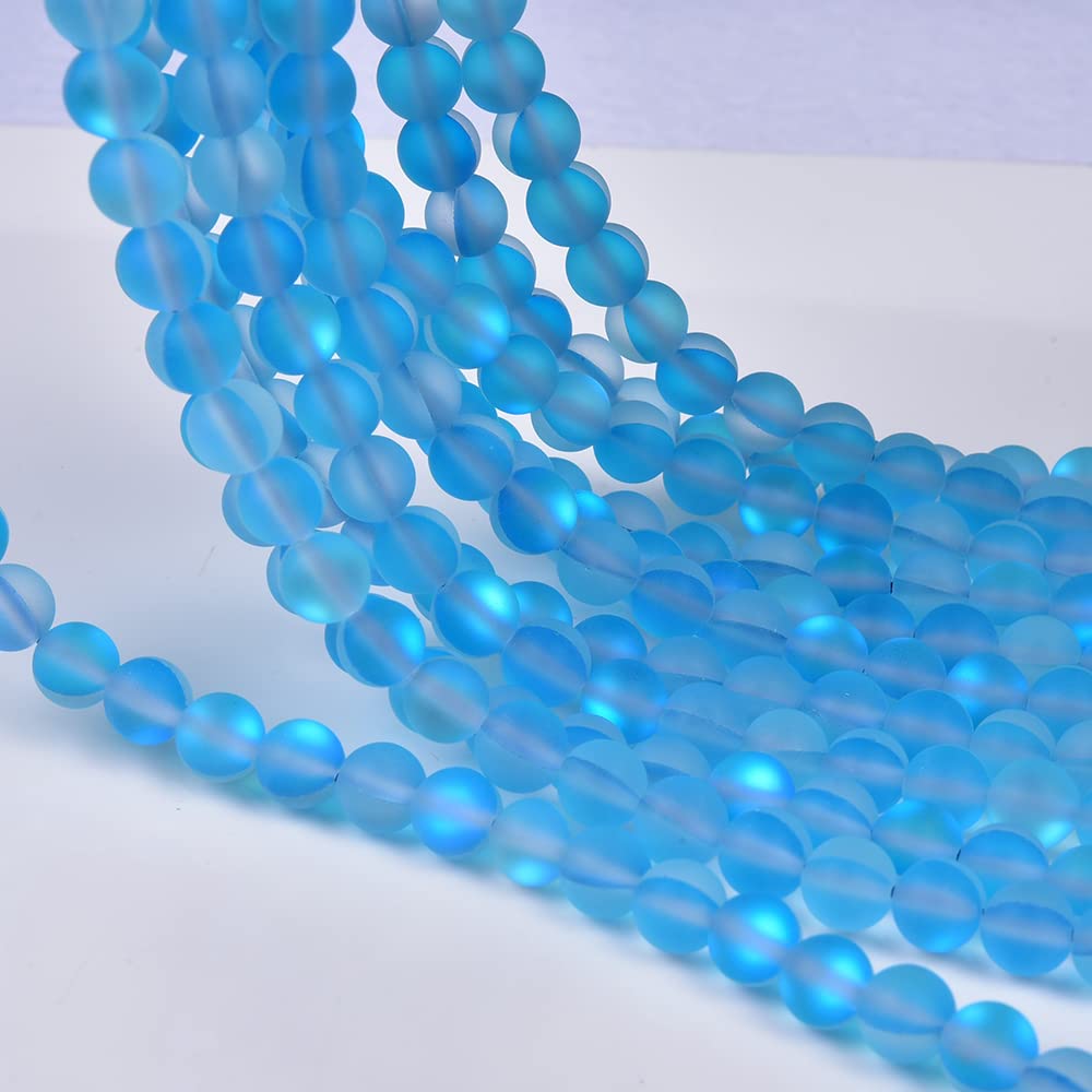 Asingeloo 38PCS 10mm Natural Sky Blue Mystic Aura Quartz Gemstone Beads Frosted Matte Titanium Round Loose Spacer Beads 15 inch Full Strand Crystal Healing Power Quartz
