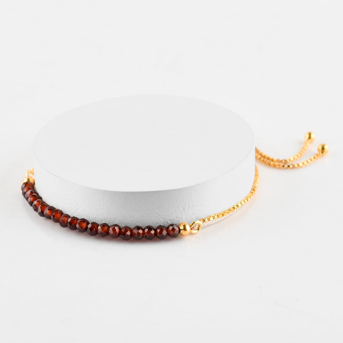 InfinityGemsArt Garnet Bracelets For Women, January Birthstone Jewelry, Micro Red Beads Beaded Stone Bolo Slider Crystals Gemstones Bracelet, 14K Gold Plated Adjustable Chain, Valentines Gifts For Her