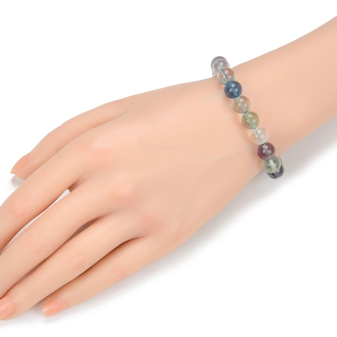 Adabele Real Natural Multicolor Fluorite Gemstone Beaded Bracelet 7.5 inch Stretch Chakra Healing Crystal Stone Jewelry Women Mom Gift GB8-B2