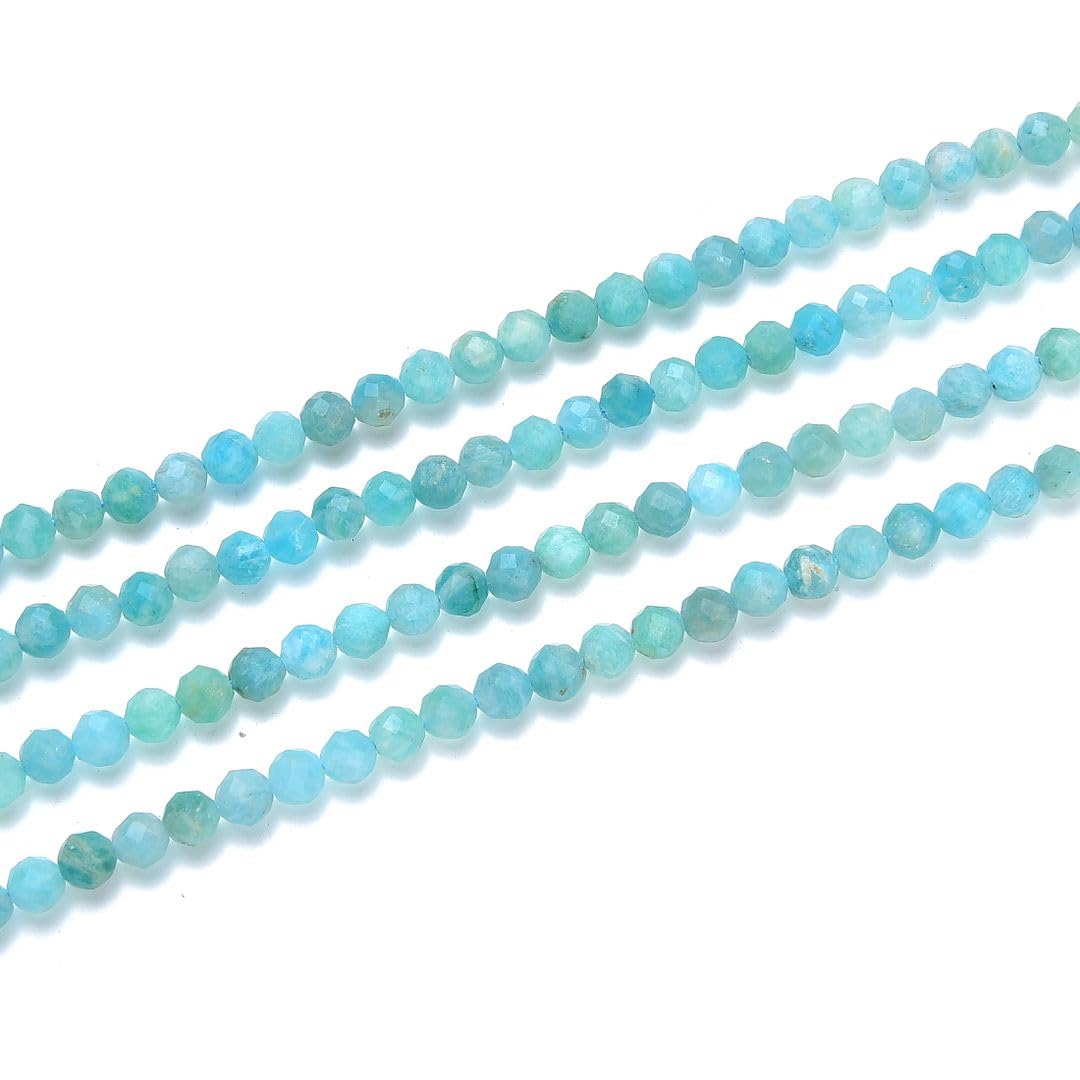 Adabele 15 Inch Natural Blue Amazonite Healing Gemstone 3mm (0.12 Inch) Tiny Small Faceted Round Loose Beads Stone Spacer (125-135pcs) for Craft Jewelry Making GK3-9