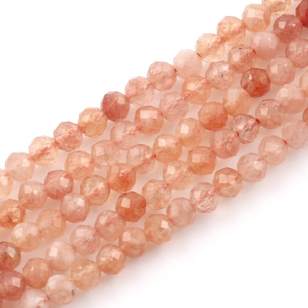 Song Xi 120pcs 3mm Natural Sunstone Gemstone Beads Faceted Round Loose Stone Beads for Jewelry Making (1 Strand)