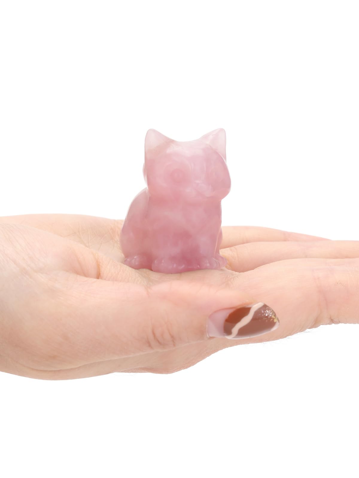 CrystalTears Rose Quartz Crystal Cat Figurine Carved Healing Crystal Gemstone Cat Lucky Cute Stone Cat Statue for Home Office Desk Meditation Decor Crystal Gifts for Women Men Cat Lover Christmas
