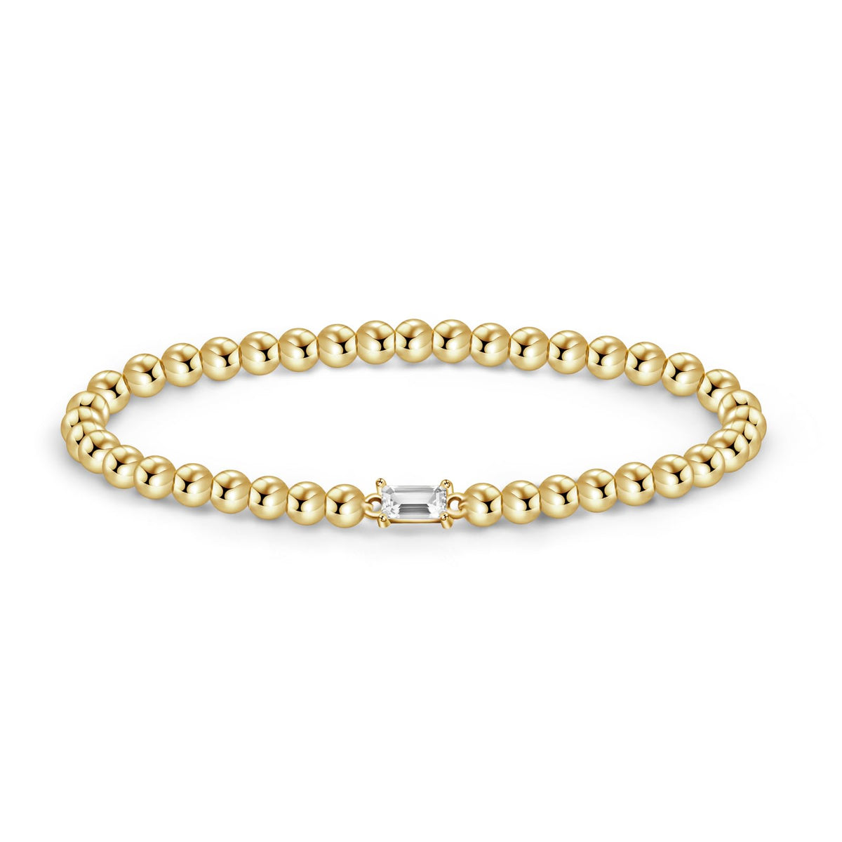 Free bird Gold Bracelets for Women, Dainty Gold Beaded Birthstone Bracelet with Baguette CZ 14K Gold Plated Stacking Birthstone Bracelets for Women,Pulsera para Mujer