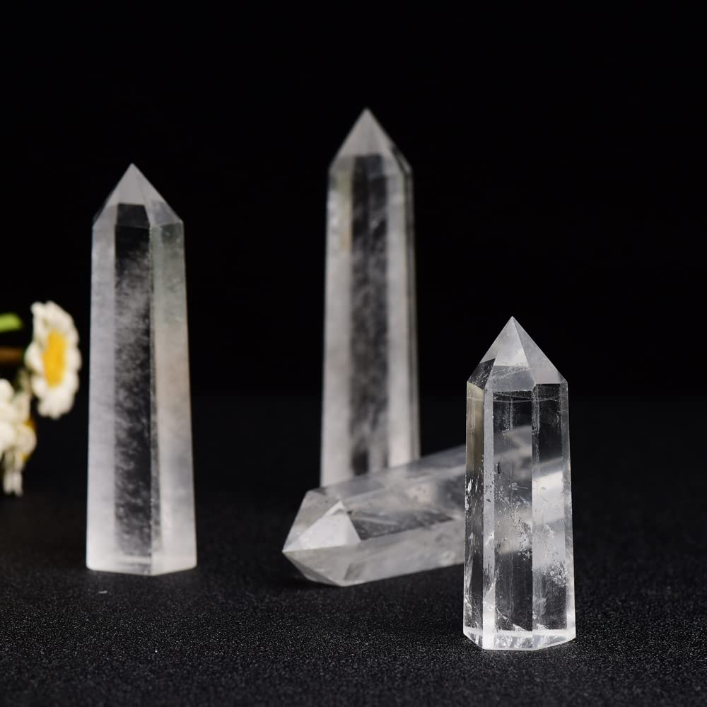WUYOUSHI 1PCS Clear Quartz Natural Crystal Tower 2.75-3.54" Healing Crystal Wand 6 Faceted Chakra Reiki Meditation Therapy
