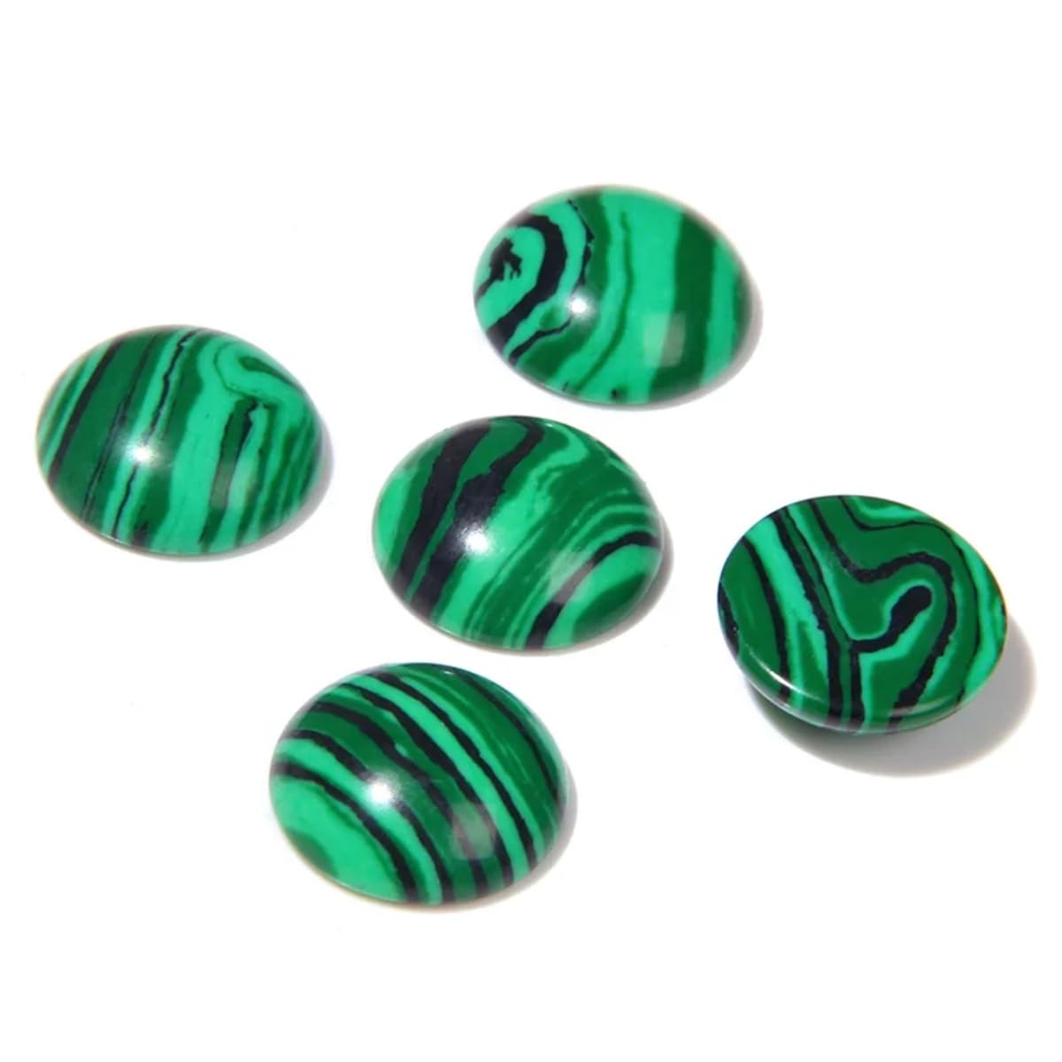 20pcs 10mm Natural Stone No Hole Malachite Semicircle Smooth Cabochons Beads Healing Chakra Crystal Stone Bead for Jewelry Making Rings Earrings Necklace Bracelet DIY Crafts