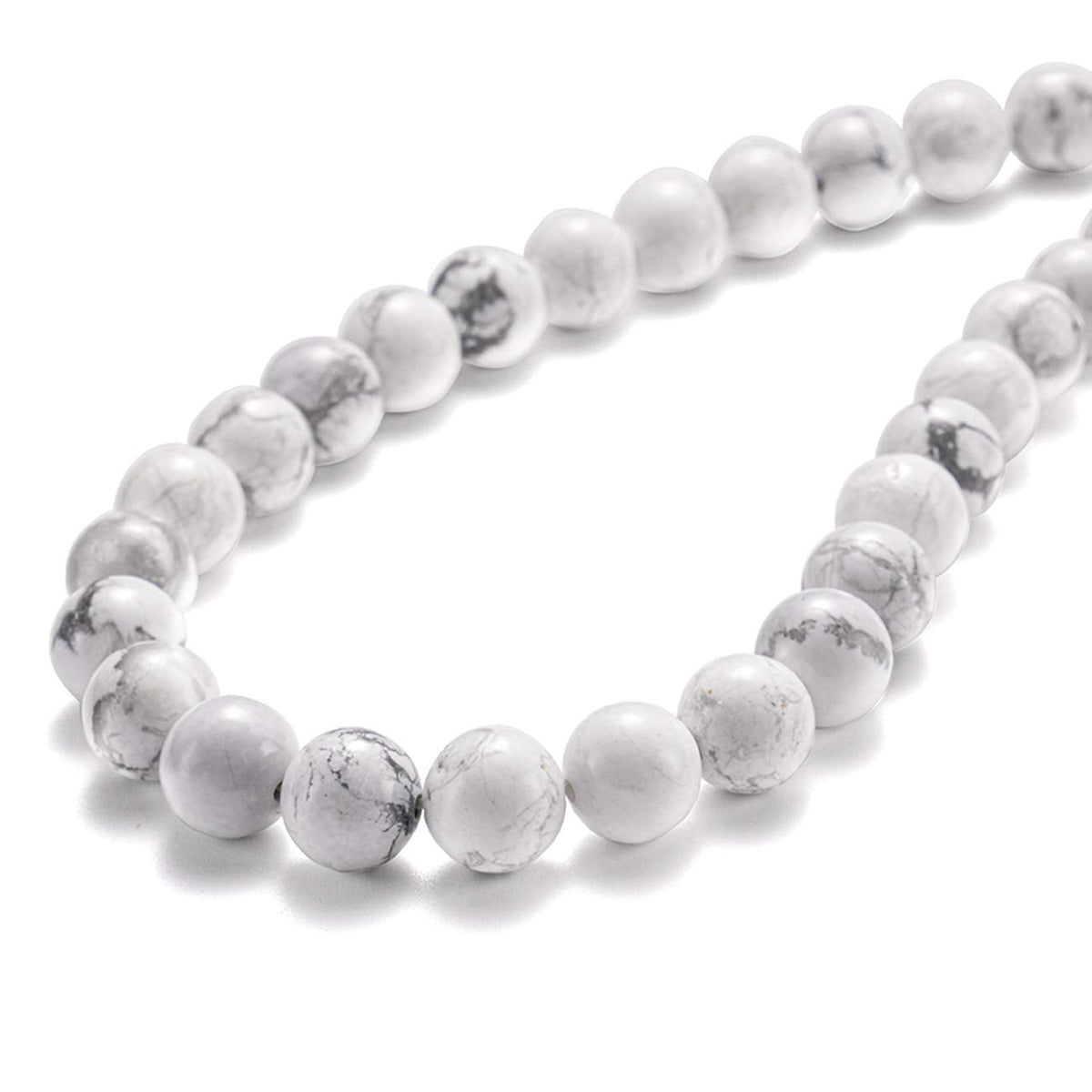 BEADIA Natural White Howlite Stone Round Loose Semi Gemstone Beads for Jewelry Making 6MM 61PCS