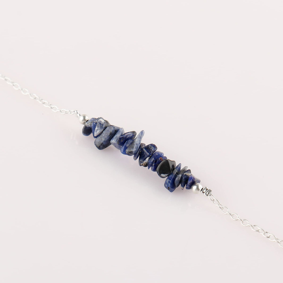 Gemimpression Handmade Bar Bracelet – Natural Sodalite Chip Nuggets – Energy Healing & Clarity – Silver Plated Adjustable Chain – Boho Chic – 8 Inch Adjustable – Christmas Gift