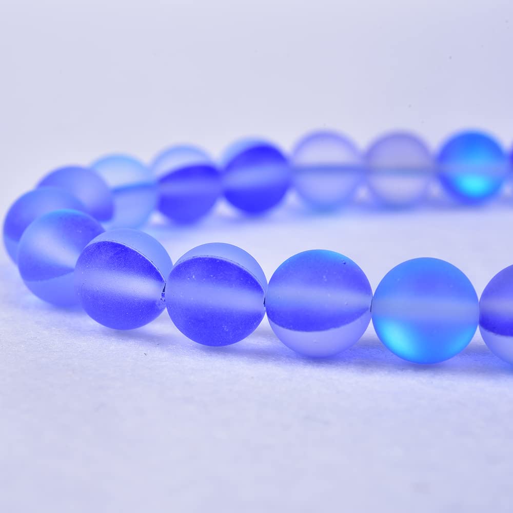 Asingeloo 48PCS 8mm Natural Blue Mystic Aura Quartz Gemstone Frosted Matte Titanium Round Loose Spacer Beads 15 inch Full Strand Crystal Healing Power Quartz