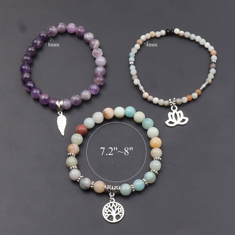 UEUC Tree of Life Yoga Healing Stone Bracelets, Multilayer Lotus Chakra Stone Reiki Bracelet Sets, Anxiety Crystal Natural Stone,for Women Stress Relief(#135)