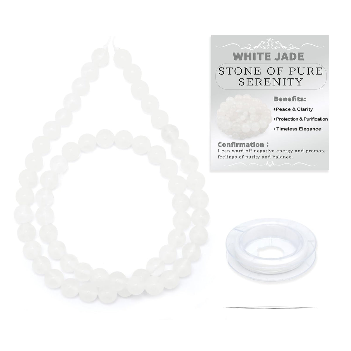 CMBYN Natural Stone Beads Round Genuine Real Stone Beading Strand Loose Gemstones DIY Smooth Bead for Bracelet Necklace Earrings Jewelry Making (White Jade, 6mm 60 Pieces)