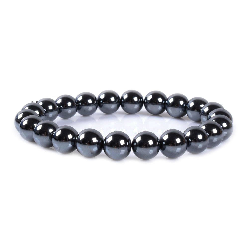 Justinstones Natural Black Hematite Gemstone 8mm Round Beads Stretch Bracelet 7 Inch Unisex