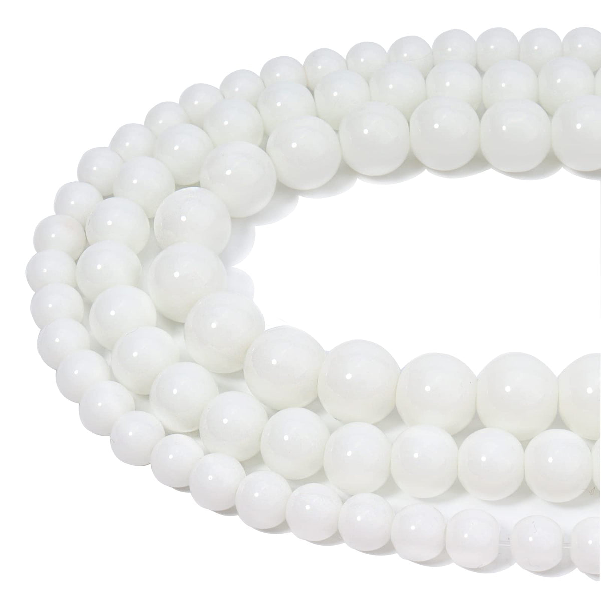 60pcs 6mm Natural Stone Beads White Jade Tridacna Beads Energy Crystal Healing Power Gemstone for Jewelry Making, DIY Bracelet Necklace