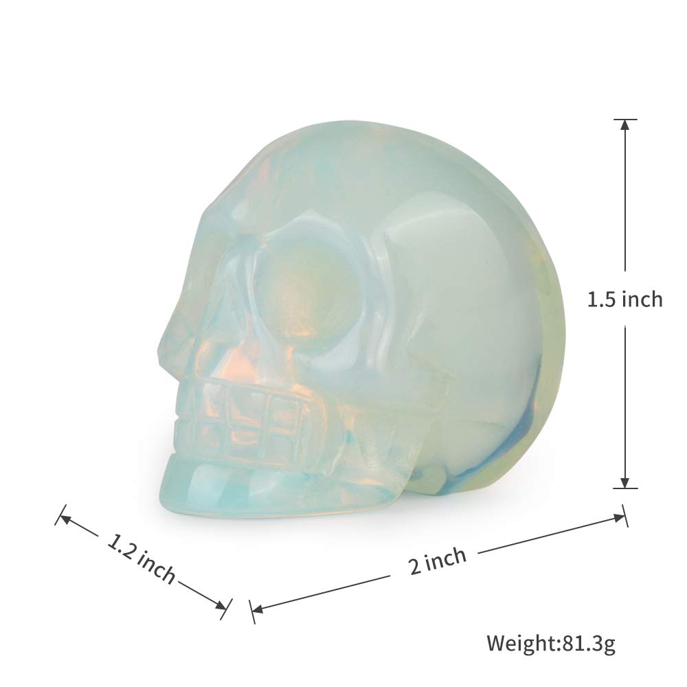 Artistone 2.0" Opalite Crystal Skull Head Decor Statue Crystals and Healing Stones,Carved Skull Halloween Decor Figurine Collectible Reiki Sculpture for Kitchen,Home,Art Room