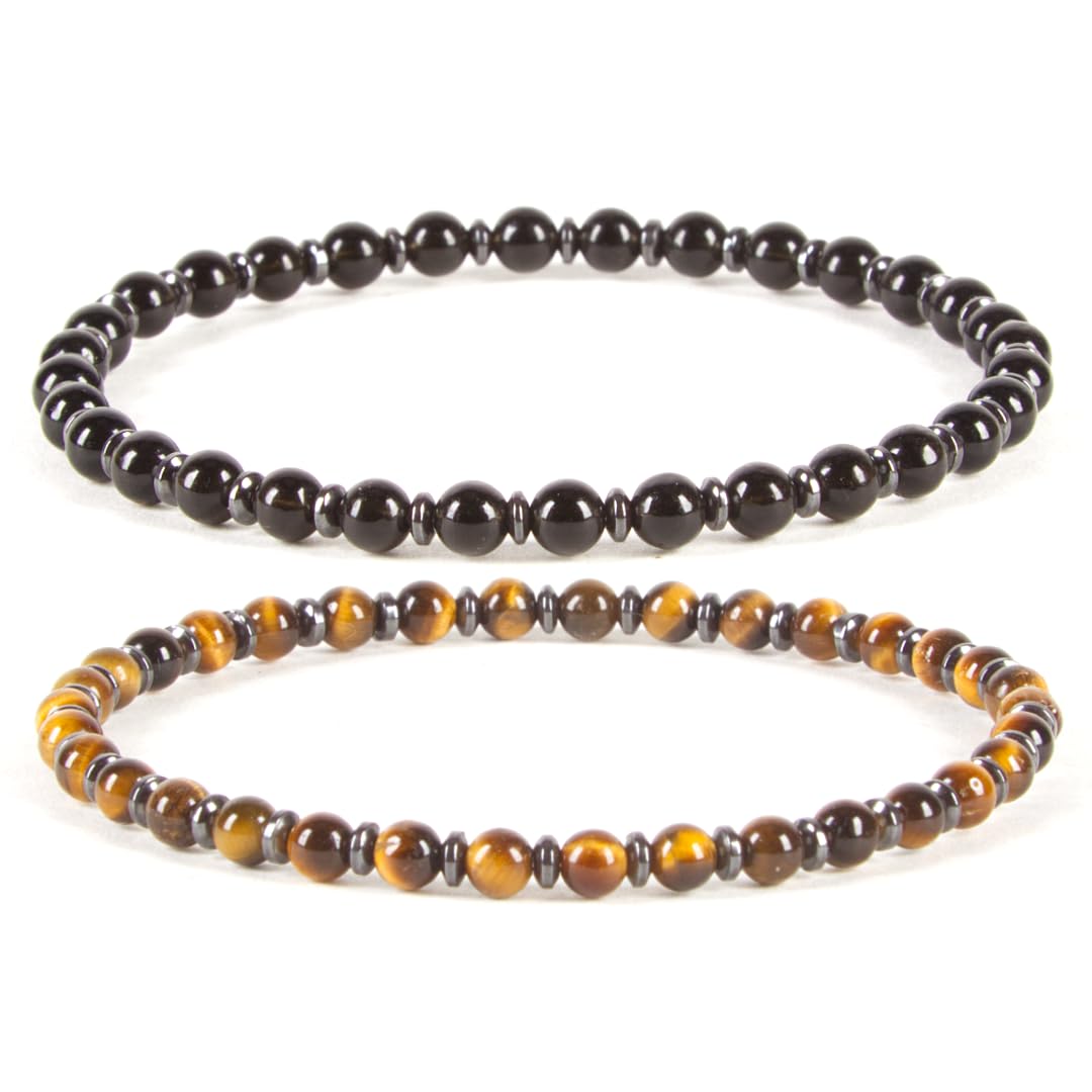 Cherry Tree Collection - Small, Medium, Large Sizes - Gemstone Beaded Bracelets For Women and Men - 4mm Round Beads (Protection Set - Medium)