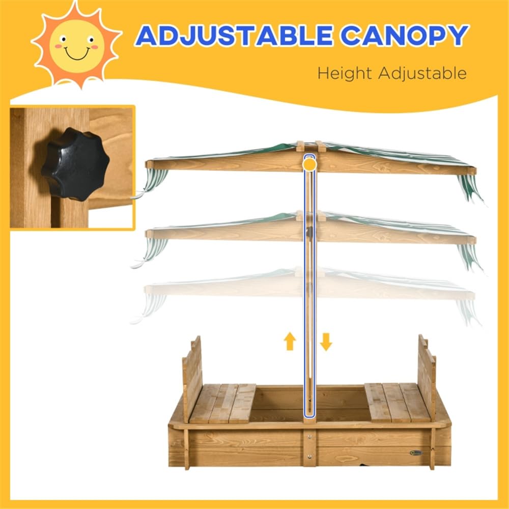 CARLIÉ Kids Wooden Sandbox with Cover for Backyard Garden,Sand Box with Adjustable Canopy,Kids Outdoor Play Equipment Sand Protection Bottom Liner
