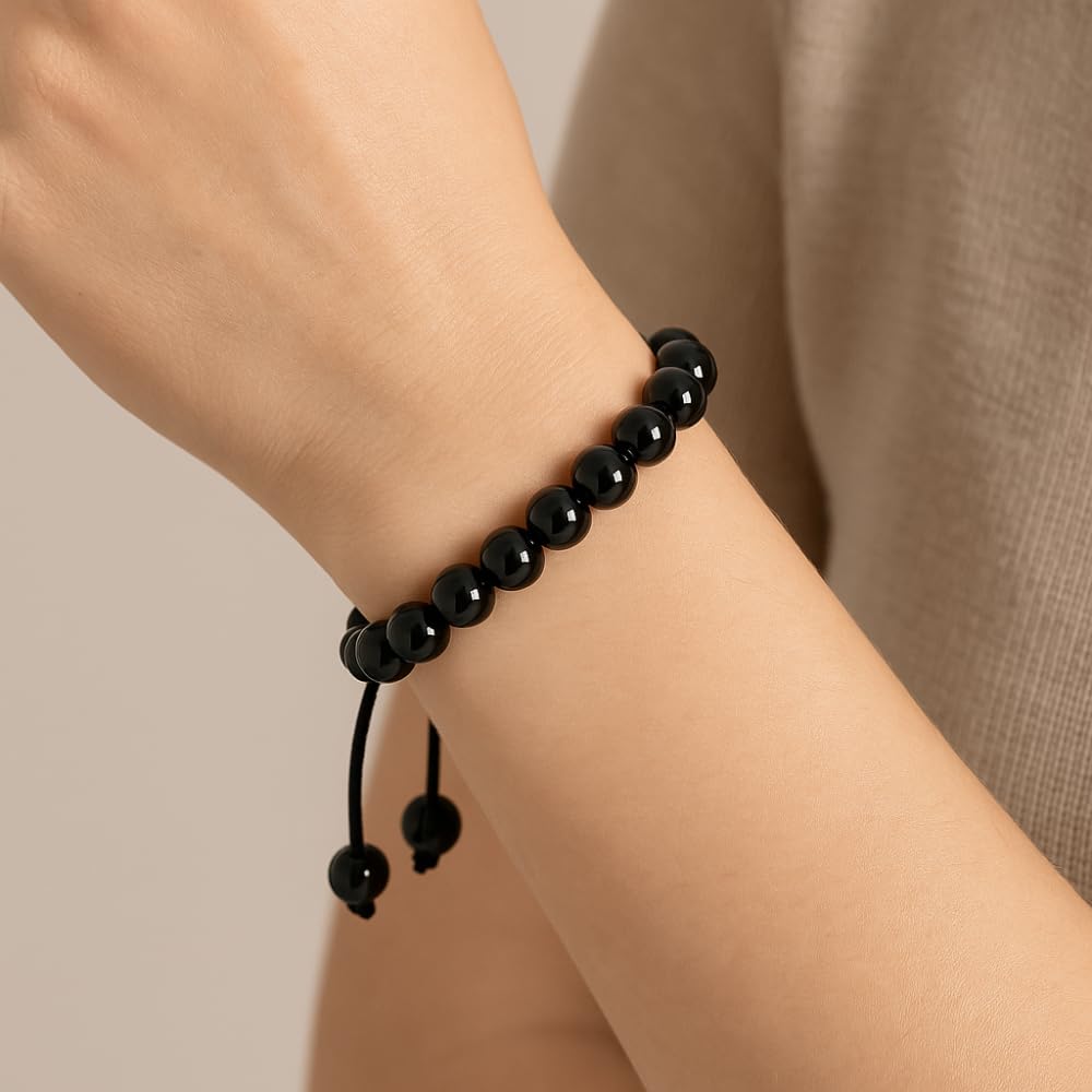 ANAYA AGATE Healing Crystal Bracelet – Chic Gemstone Bracelet for Men and Women – 8mm Round Bead Bracelets for Spiritual Healing, Protection, Positive Energy - Black Tourmaline
