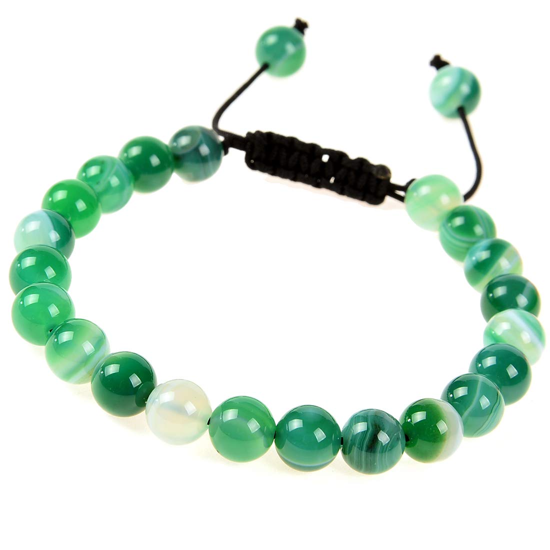 MASSIVE BEADS Natural Healing Power Gemstone Crystal Beads Unisex Adjustable Macrame Bracelets 6mm (Agate Green, 6mm)