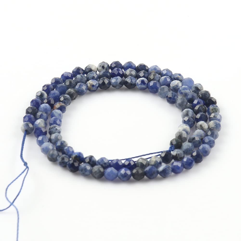 Song Xi 180pcs 2mm Natural Old Blue Sodalite Gemstone Beads Faceted Round Loose Stone Beads for Jewelry Making