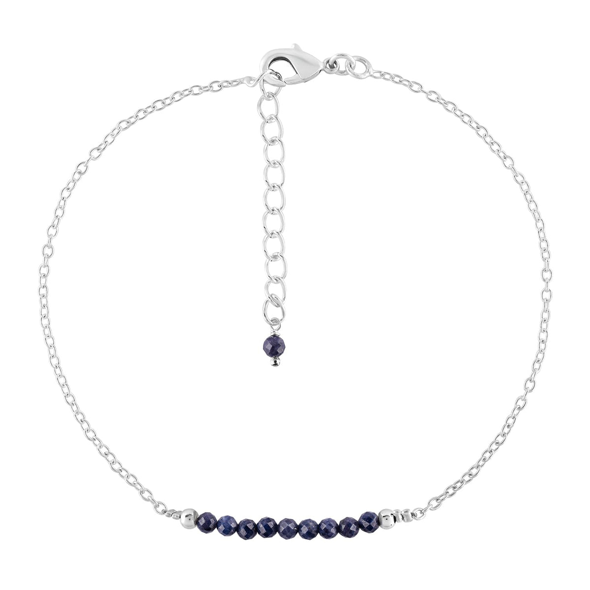 YANARA Sapphire Ankle Bracelets for Women, Natural September Birthstone, Blue Stone Beads, Handmade Dainty Anklets For Women 9"+1.25" inch Silver Plated Chain, Chakra Healing Crystals, Minimalist Gift Jewelry For Her