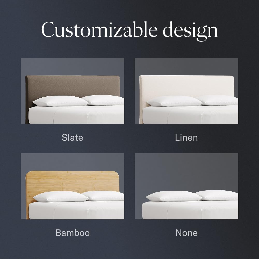DreamCloud Bamboo Platform Bed Frame - Queen - Walnut - Floating Center Support Legs - 12” Height - Easy Tool Free Set Up - Contemporary - Sturdy Wooden Support Slats - Holds Up to 800 Pounds