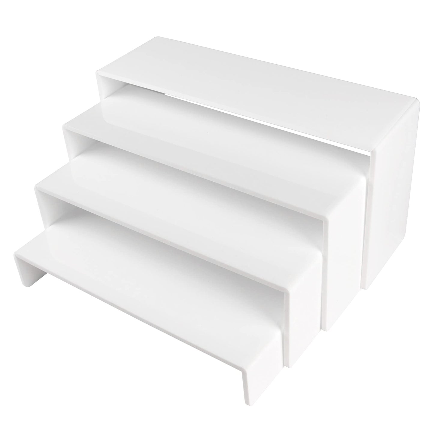 ELEGANTLIFE Acrylic Display Risers Set of 4, 4-Level Tiered Countertop Display Stands for Cupcakes, Mini Desserts, Jewelry, Cosmetics, Small Figures & Collectibles, White