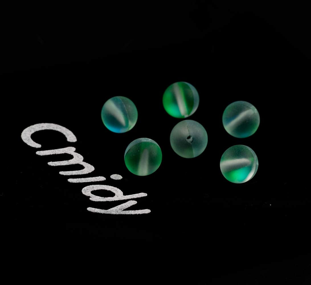 Matte Aurora Crystal Glass Beads Green 100pcs 8mm Flash Glitter Shining Mermaid Round Loose Aura Bead Frosted Moonstone for Jewelry Making (Green, 8mm)
