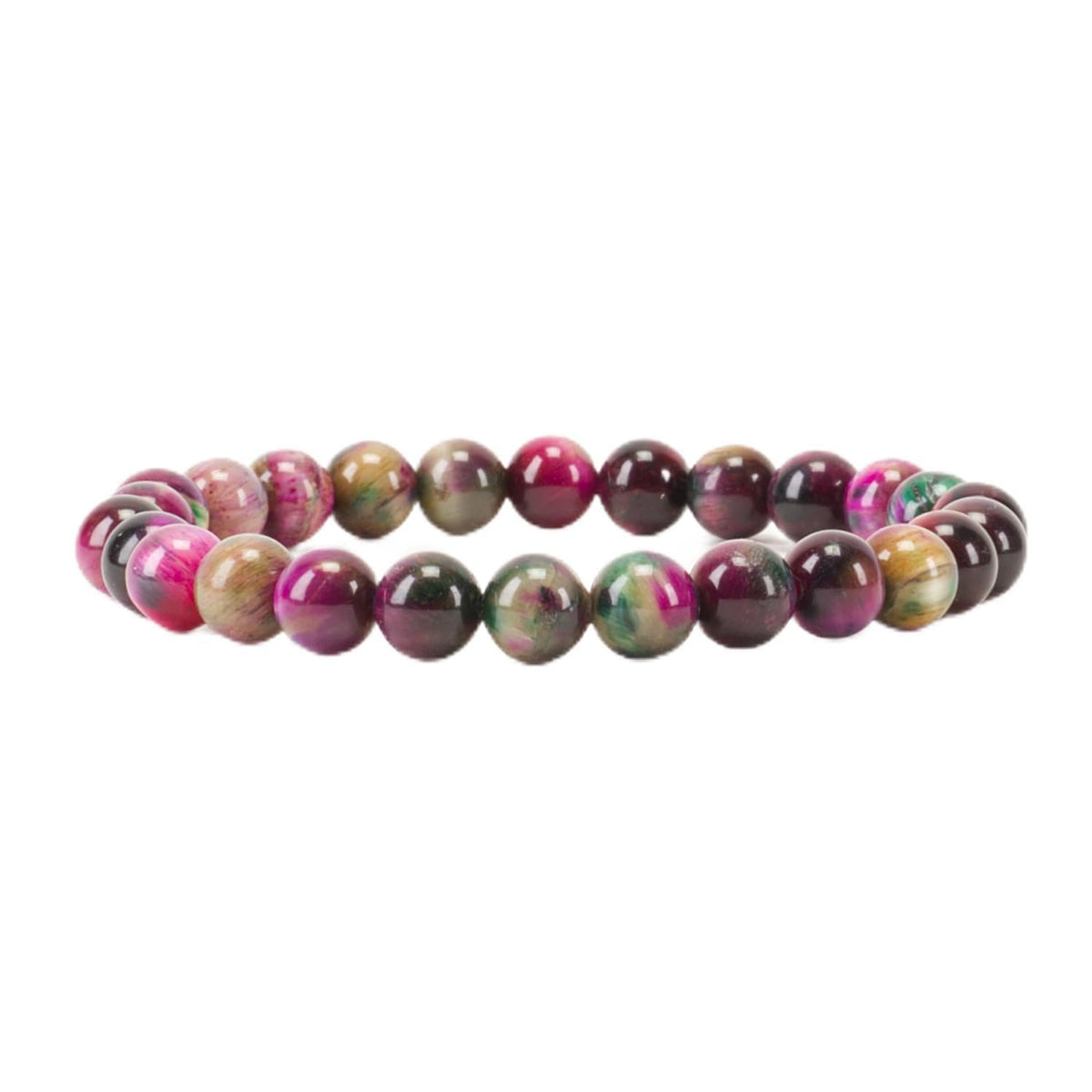 Cherry Tree Collection Rainbow Tiger's Eye Beaded Bracelet – Genuine 8mm Gemstone Stretch Bracelet for Men & Women – Handmade Crystal Bracelet - (Rainbow Tiger's Eye - M)