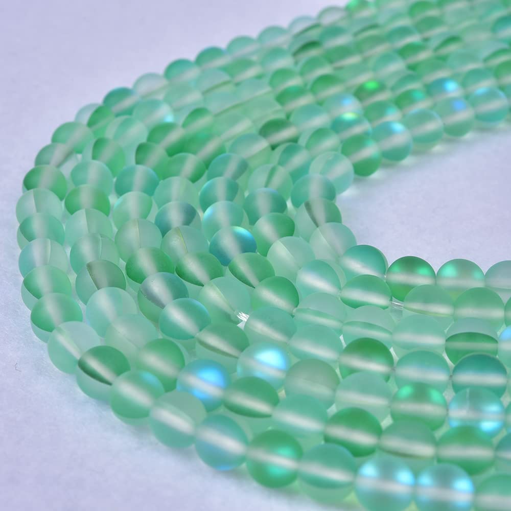 Asingeloo 48PCS 8mm Natural Green Mystic Aura Quartz Gemstone Frosted Matte Titanium Round Loose Spacer Beads 15 inch Full Strand Crystal Healing Power Quartz