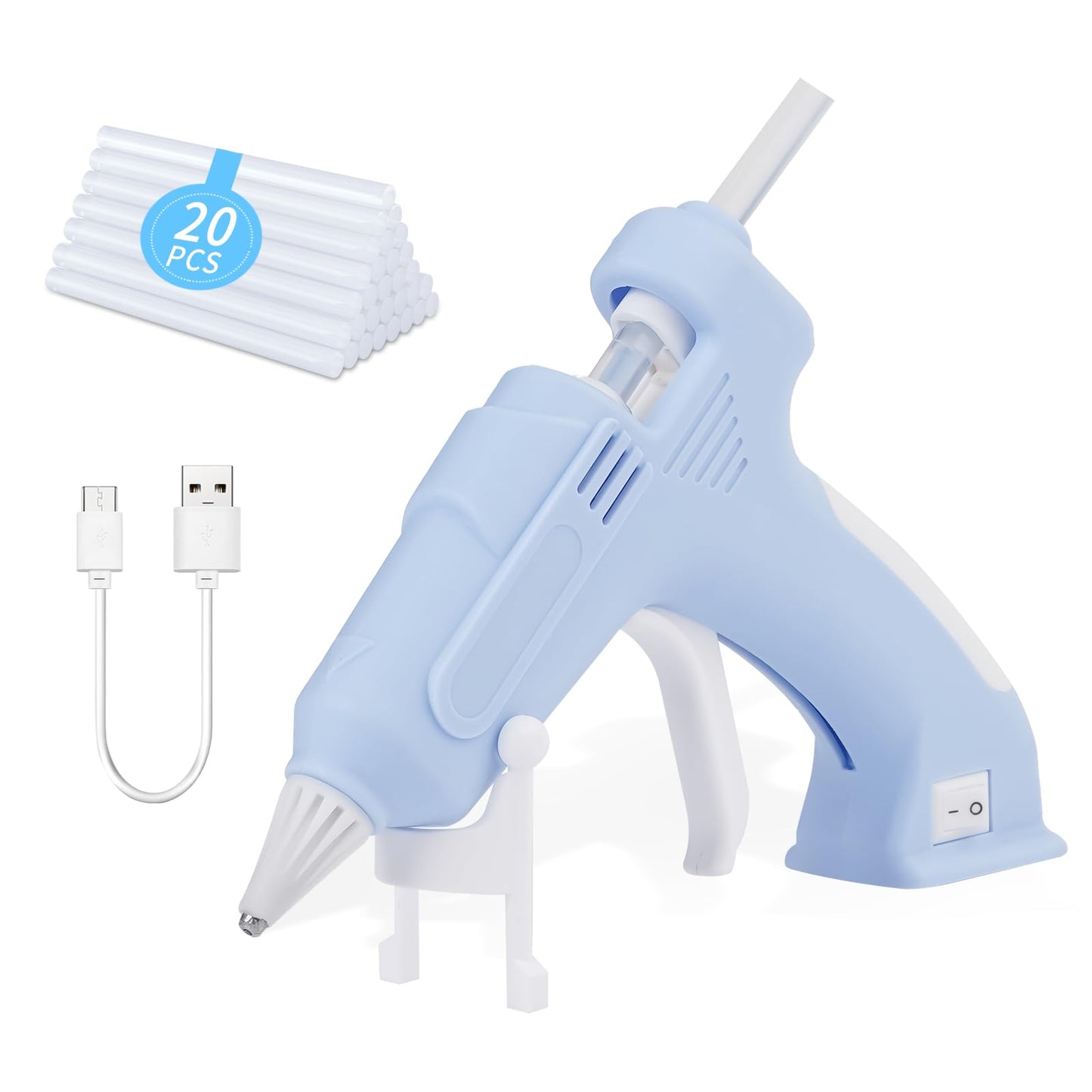 Cordless Hot Glue Gun,Rechargeable Fast Preheating Glue Gun Kit with 20 Pcs Premium white Glue Sticks and USB-C Charging Port for DIY Projects, Arts, Crafts, Quick Repairs and Home Decoration