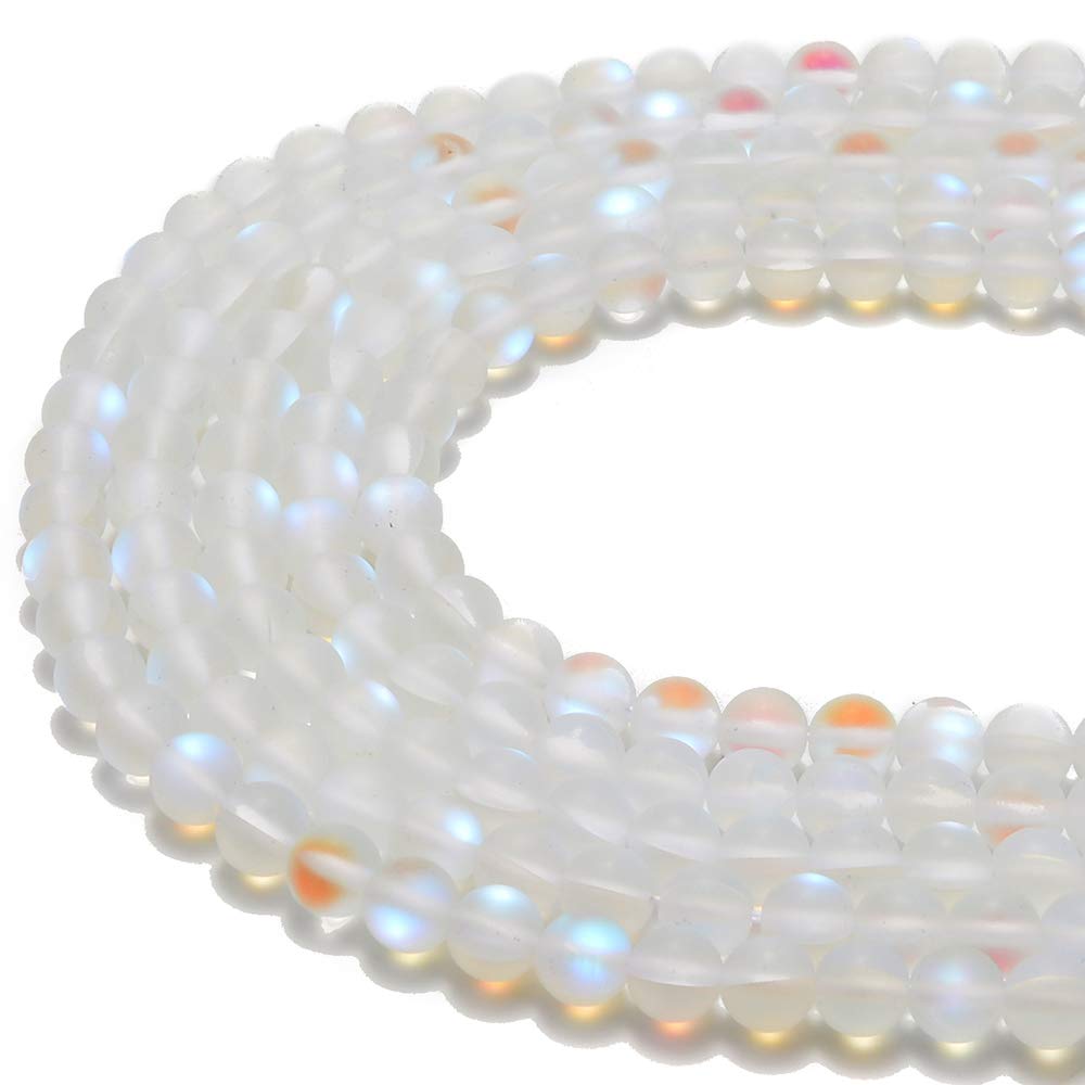 PLTbeads Gorgeous Moonstone Crystal Glass Natural Gemstone Loose Beads 6mm Matte Round Approxi 15 inch DIY Bracelet Necklace for Jewelry Making