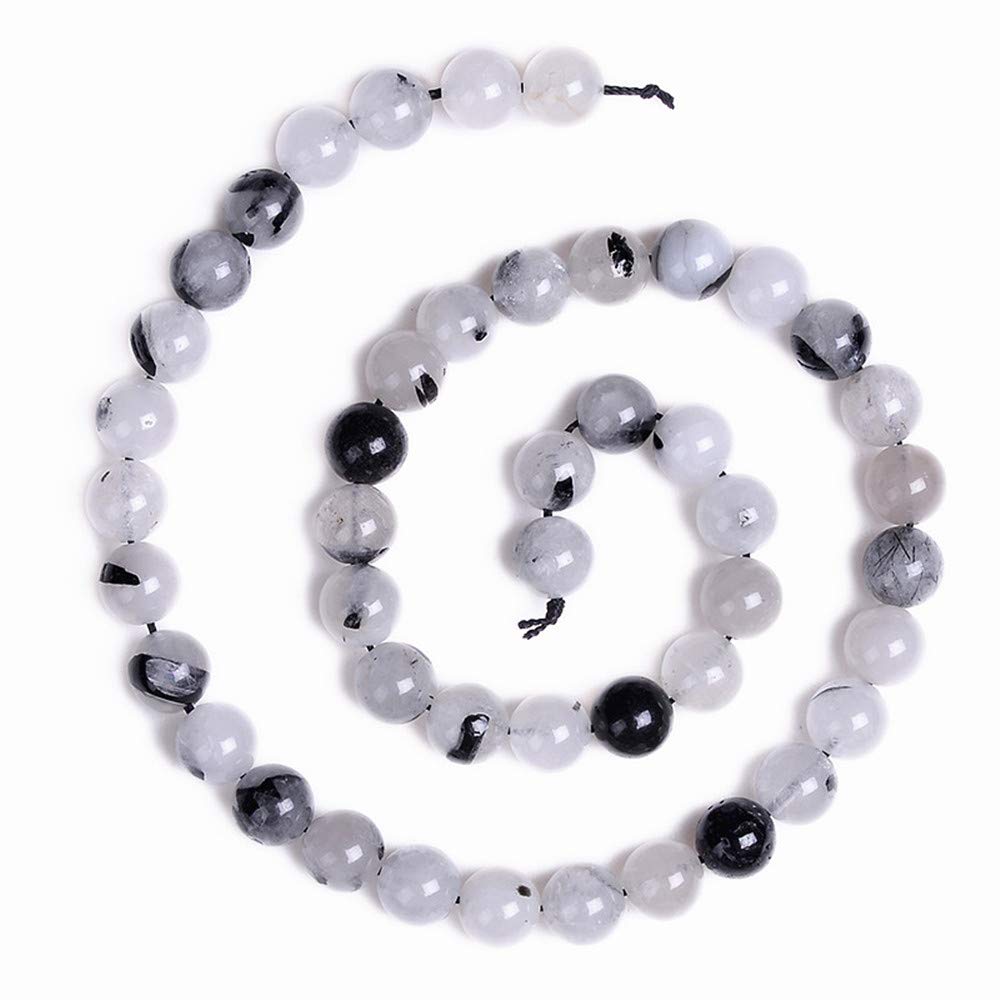 PLTbeads Gorgeous Black Rutilated Quartz Natural Gemstone Loose Beads 6mm Smooth Round Approxi 15 inch DIY Bracelet Necklace for Jewelry Making