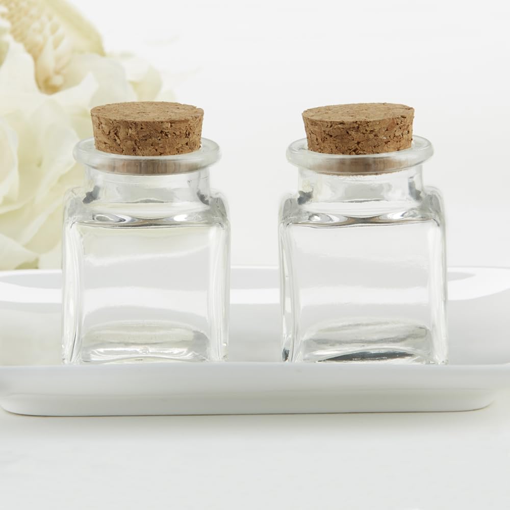 Kate Aspen Set of 18 Square Glass Favor Jar with Cork Stopper, Petite Treats, Spice Jars, Sugar Scrubs, Bath Salt, Office Supplies