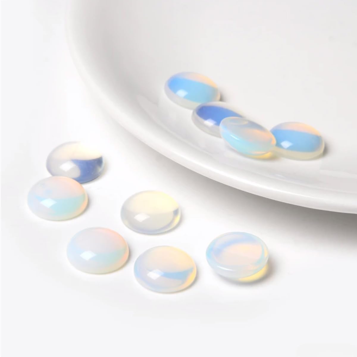 20pcs 4mm Natural Stone No Hole Opal Semicircle Smooth Cabochons Beads Healing Chakra Crystal Stone Bead for Jewelry Making Rings Earrings Necklace Bracelet DIY Crafts