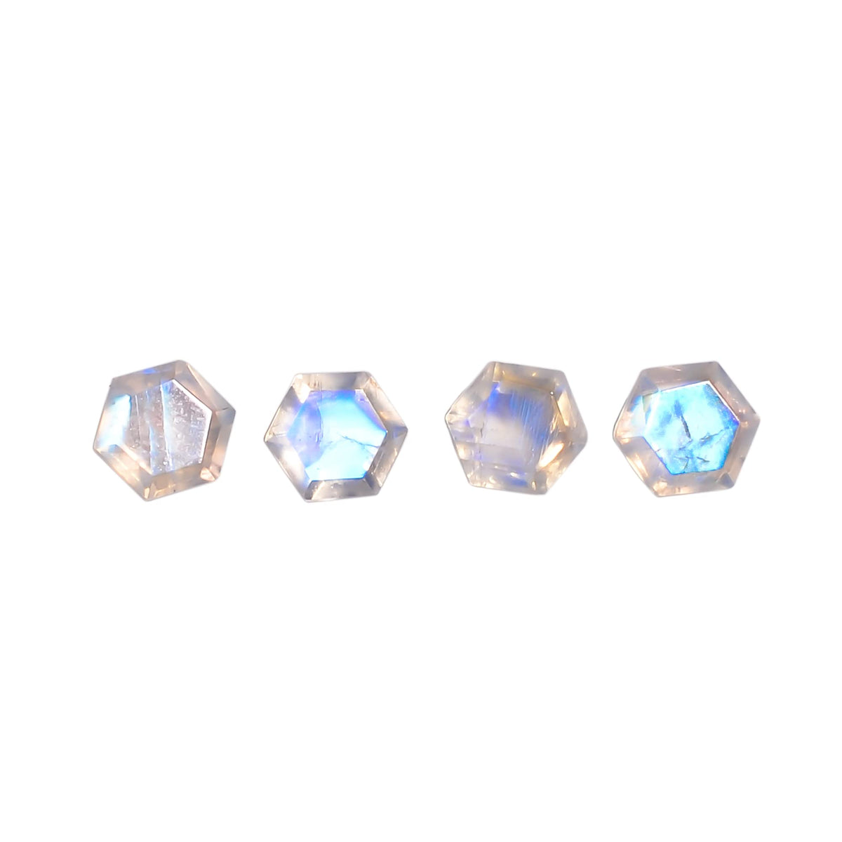 GEMKORA 4pcs, 6x6x4mm Natural Blue Flash Rainbow Moonstone Hexagon Shape-Step Cut Gemstone Wholesale, Jewelry Making Loose Gemstone, Minerals, DIY, Healing Crystals, Bulk Deal