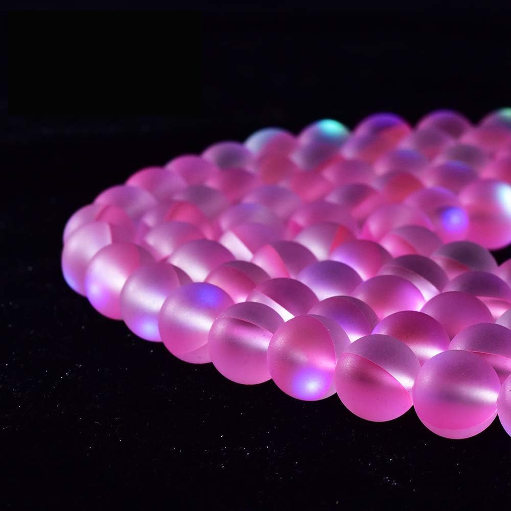 Asingeloo 48PCS 8mm Natural Pinkish Mystic Aura Quartz Gemstone Frosted Matte Titanium Round Loose Spacer Beads 15 inch Full Strand Crystal Healing Power Quartz
