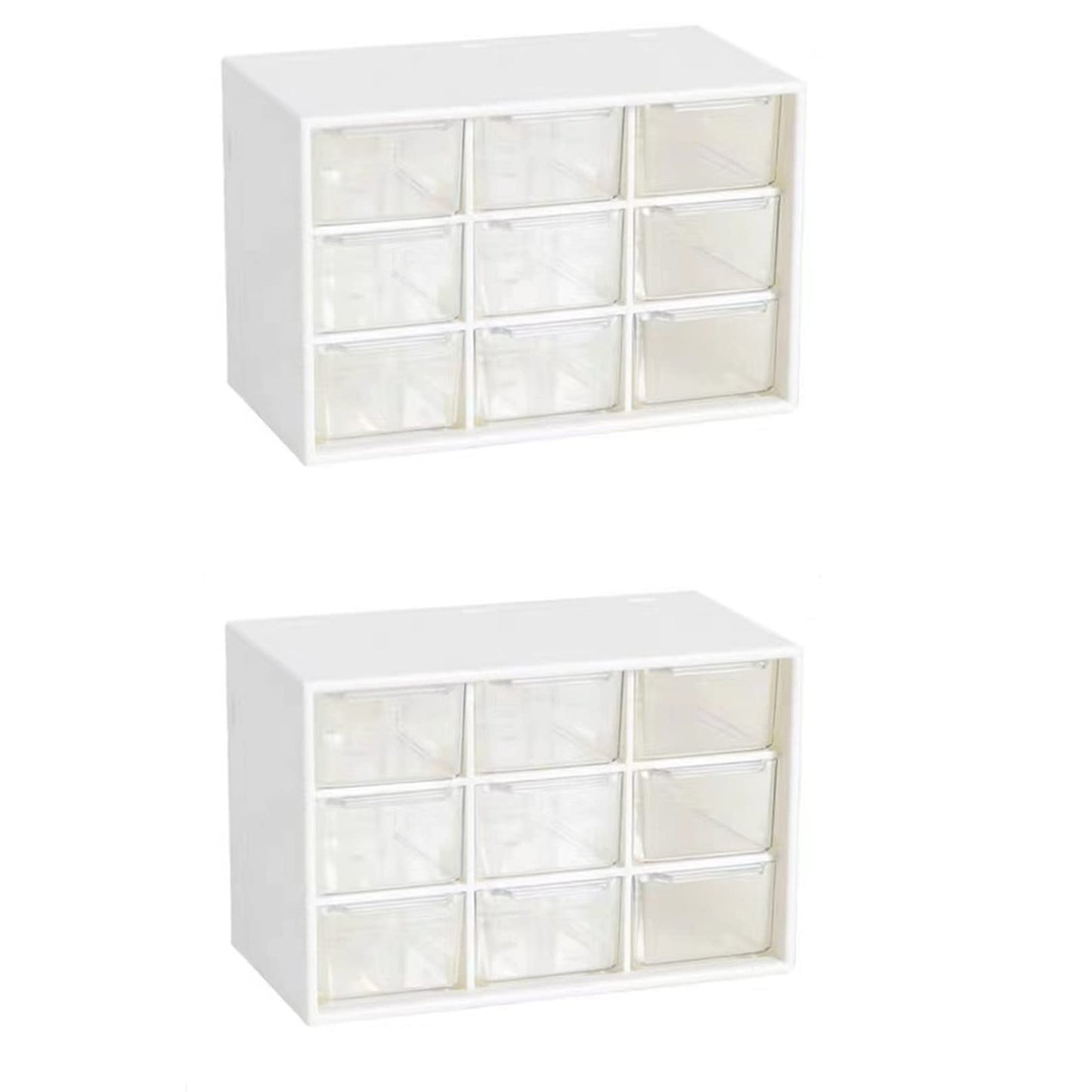 Feadily 2PCS Small Drawer Organizer for Desk, Desktop Drawer Organizer with 9 Clear Drawers, Plastic Desktop Storage Drawers 7.1 Inch x 3 .9 Inch x 4.7 Inch, White